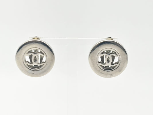 CHANEL Coco Mark Round Circle 97A Silver Earrings