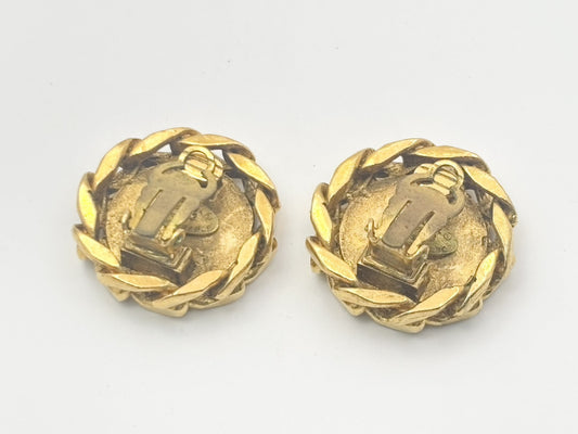 CHANEL Coco Mark Rhinestone Side Chain Round Earrings with Comments, Size 23