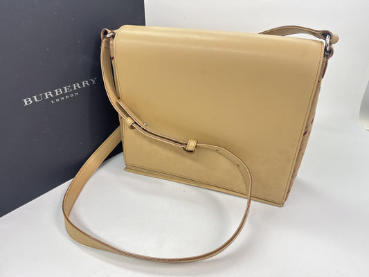 BURBERRY Leather Shoulder Bag with Check Pattern on Both Sides