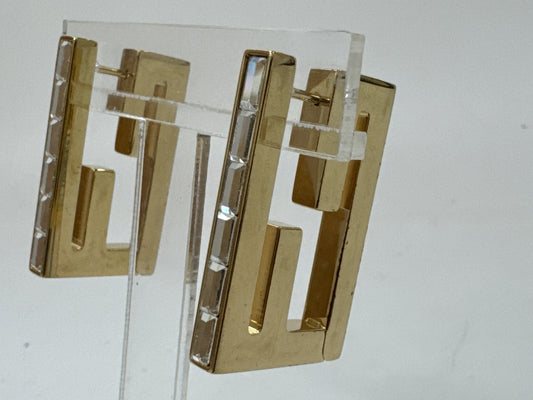 FENDI FF Logo Baguette Rhinestone Earrings OB3422