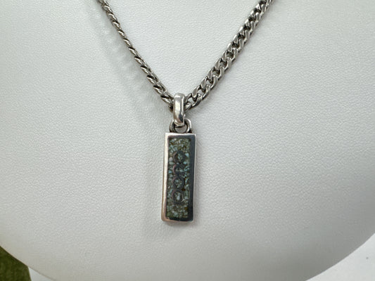 GUCCI Gucci 678714 Logo Plate Bar Enamel Green Mosaic 925 18.8g Silver Necklace