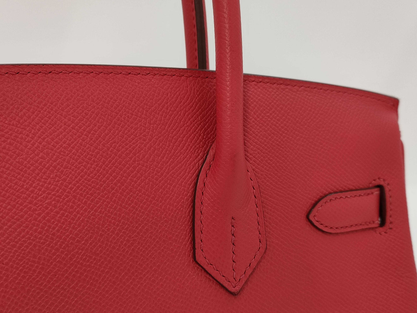 HERMES Birkin 30 Rouge Cazac Handbag with Silver Hardware and M Stamp
