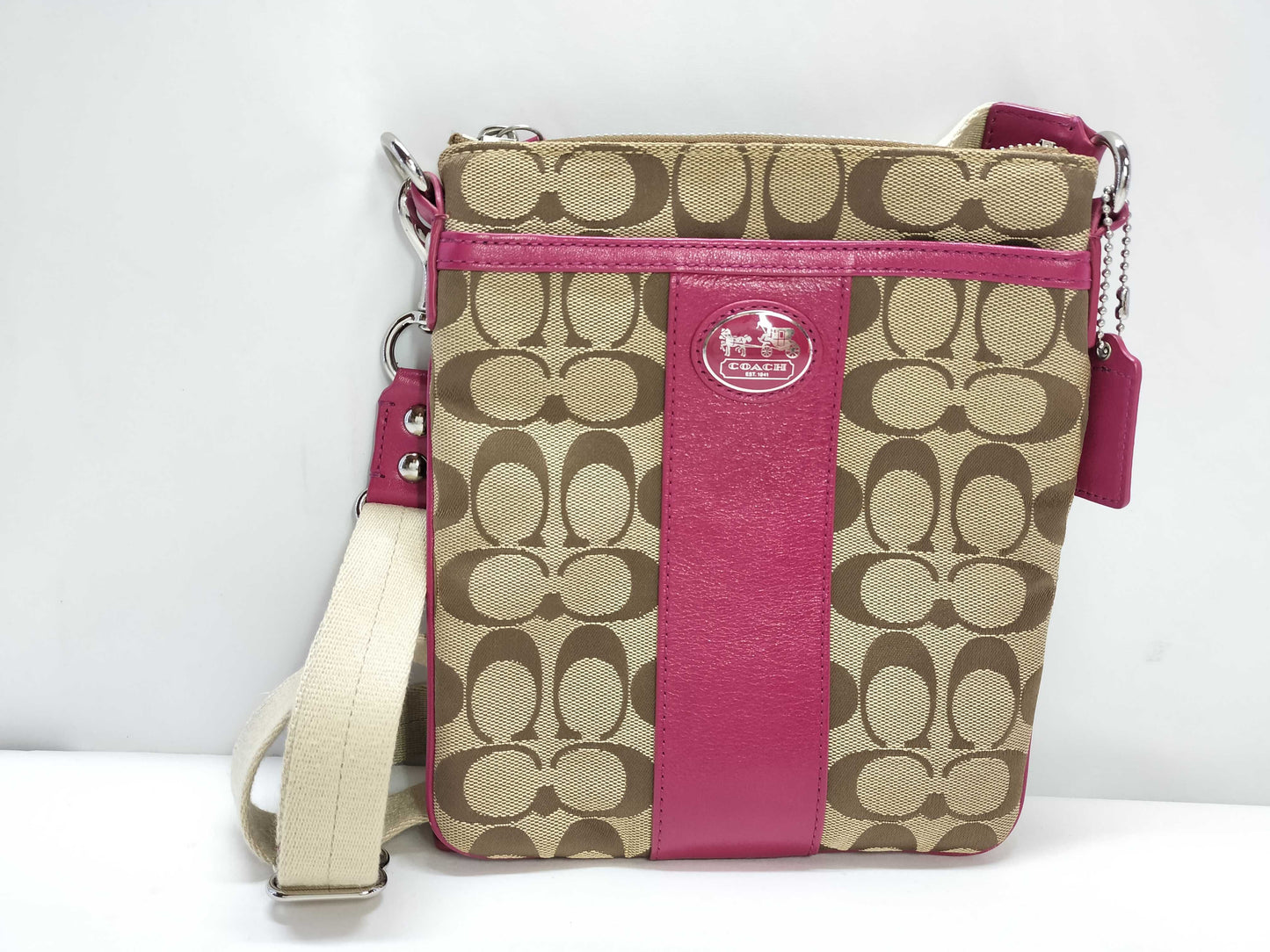 COACH Signature COCAH Coach Signature Canvas Shoulder Bag Pink 43976 Shoulder Bag