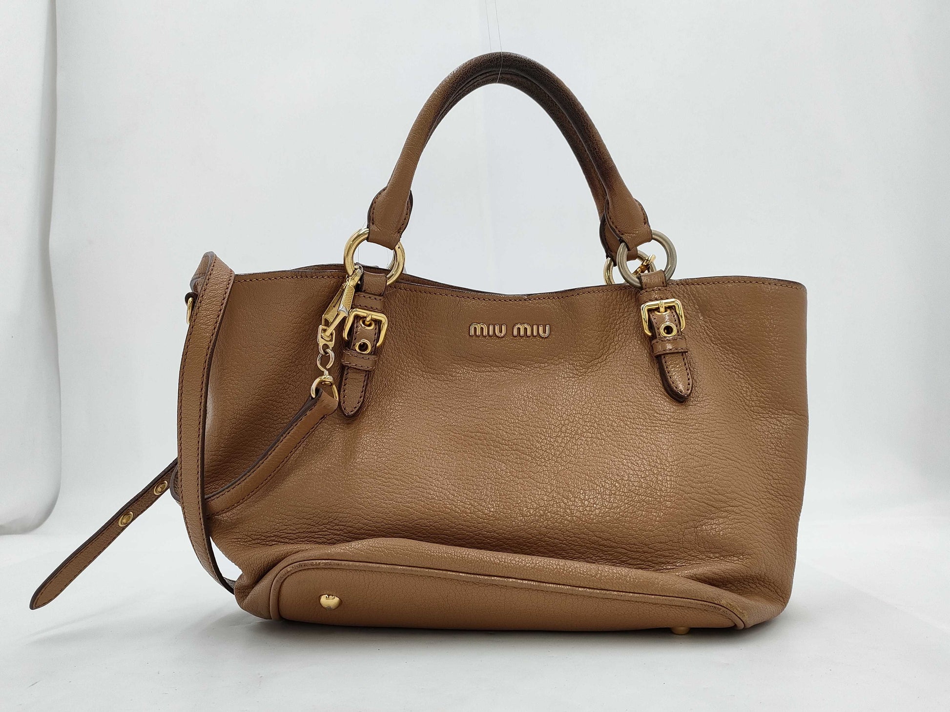 Miu Miu Leather 2-Way Handbag Brown Handbag