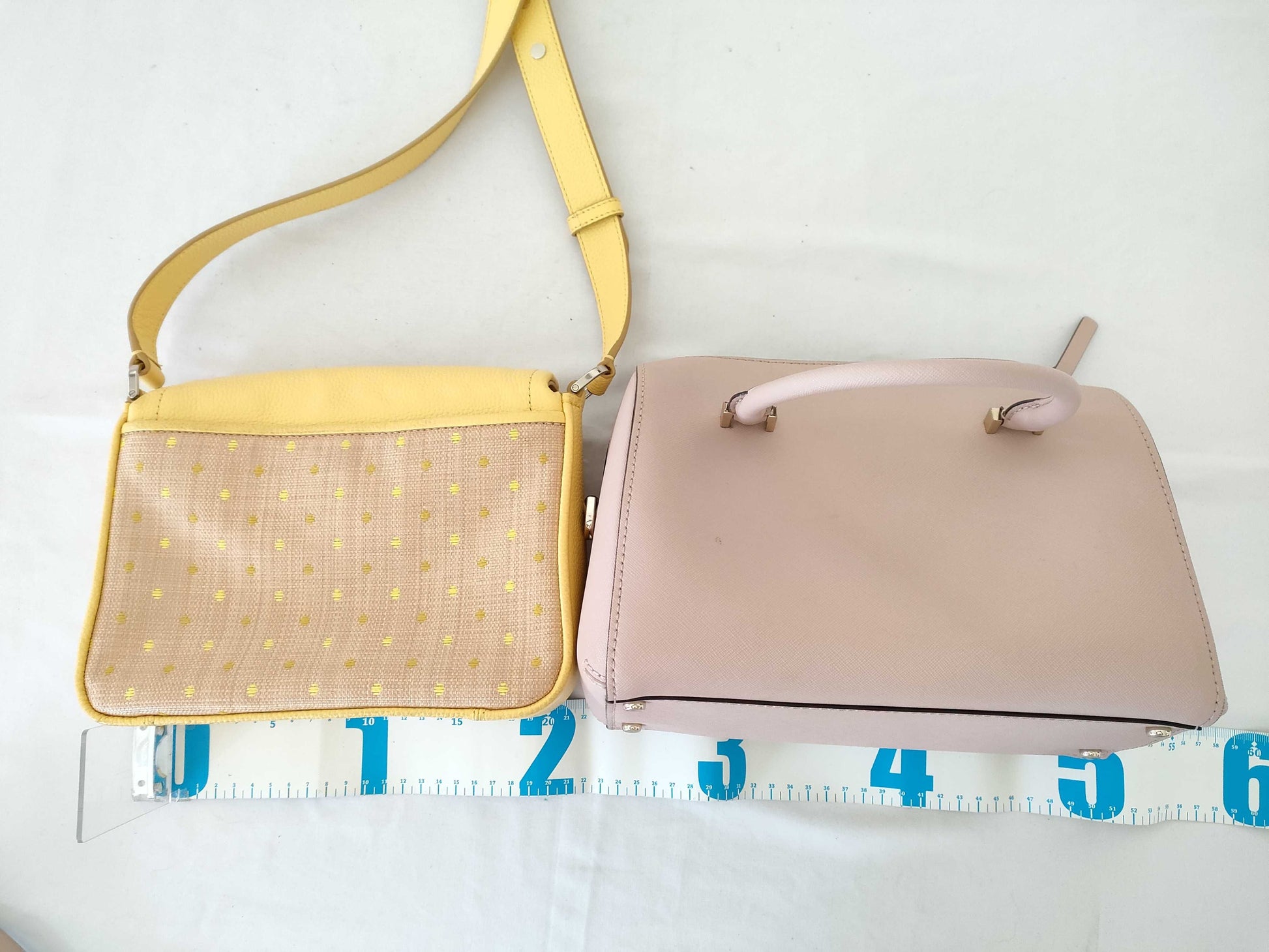 Kate Spade raffia shoulder bag in yellow / Kate Spade Cameron Street pink 2-way shoulder bag