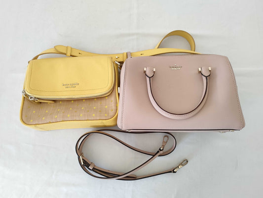 Kate Spade raffia shoulder bag in yellow / Kate Spade Cameron Street pink 2-way shoulder bag