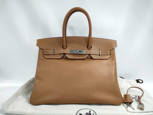 HERMES Birkin 35 Gold with Sterling Silver Hardware, D Stamped Handbag
