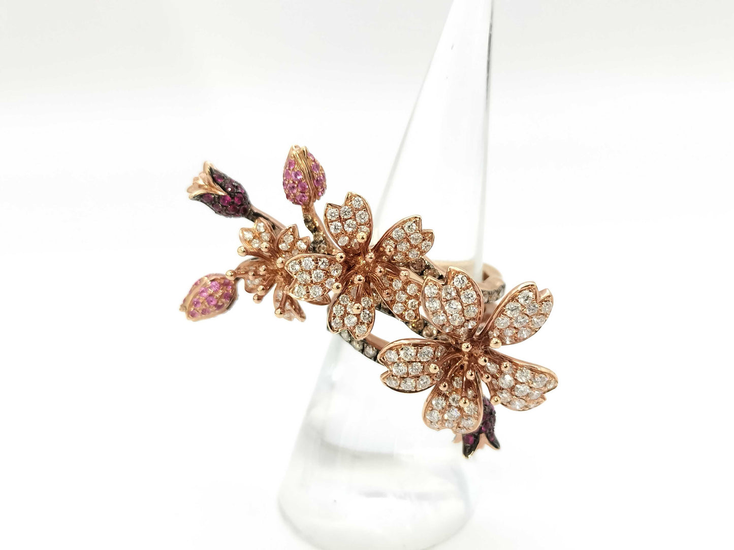 Flower Motif S0.89ct D2.36ct 750 15.3g Ring