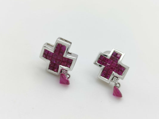 Ruby Diamond K18WG 4.3g Earrings