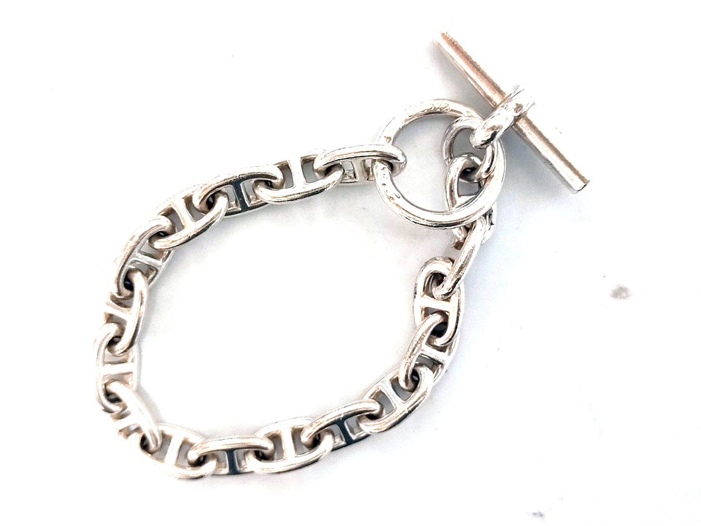 HERMES Schone Dunkle PM 1970s - 80s Cursive Engraved 17 Frames SV925 34.8g Vintage Bracelet Bracelet Bangle