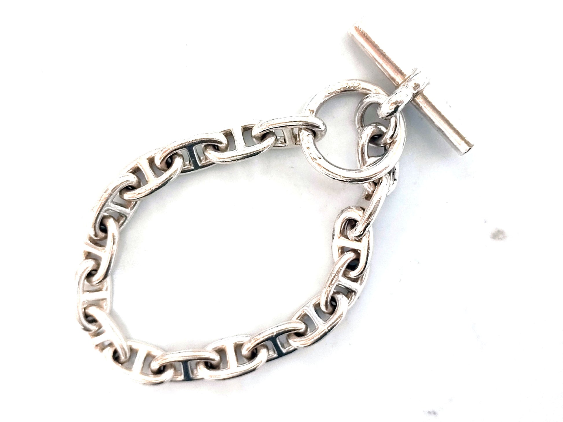 HERMES Schone Dunkle PM 1970s - 80s Cursive Engraved 17 Frames SV925 34.8g Vintage Bracelet Bracelet Bangle