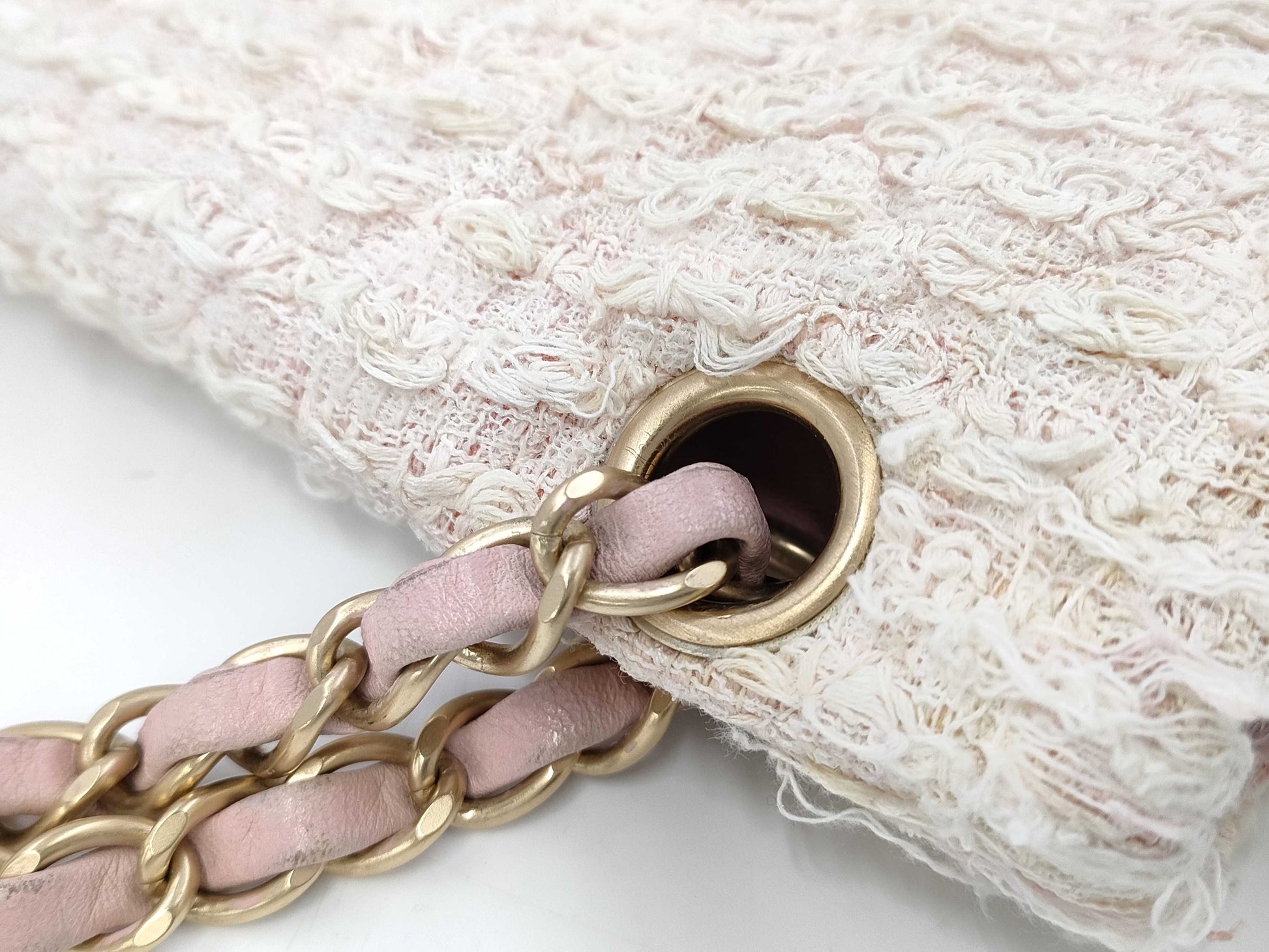 CHANEL Matlassse Double Flap Chain Shoulder Tweed Pink Gold Hardware No. 13 Shoulder Bag