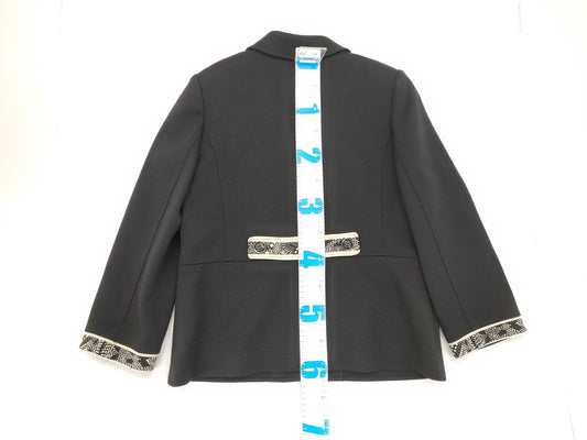 LEONARD LEONARD 93% Wool Jacket, Black, Patterned Cuffs, 13AR