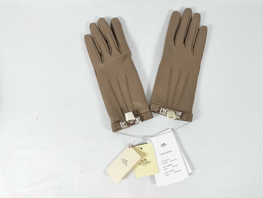 HERMES Collier de Chien Gloves, Etoupe/S Gold, Size: 6 1/2, New with Tags, Other Apparel