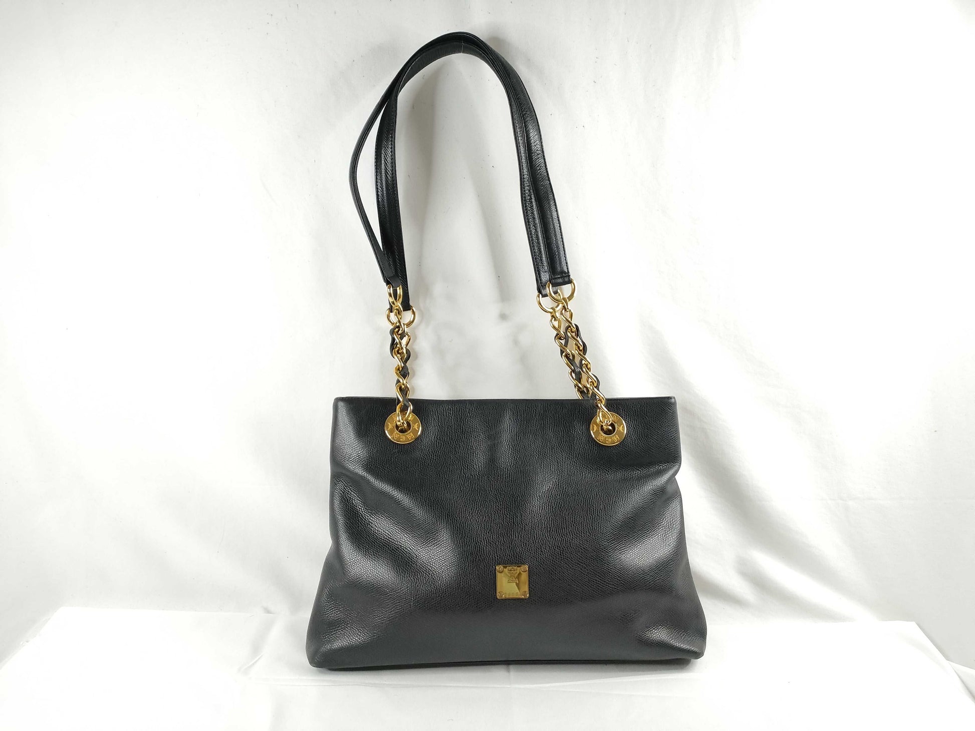 MCM Chain Shoulder Leather Black Tote Bag