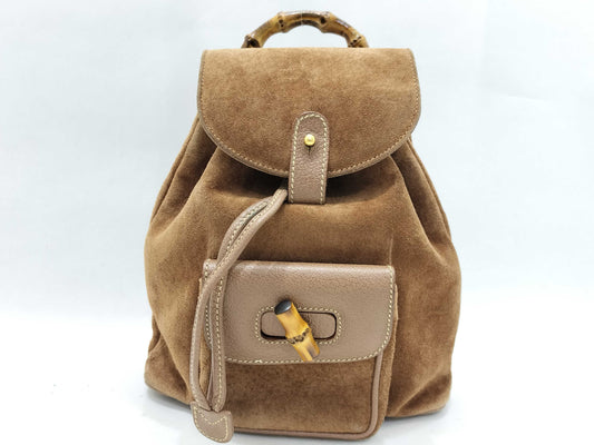 GUCCI Bamboo Gucci 003 3444 0030 Bamboo Rucksack Suede Brown Rucksack