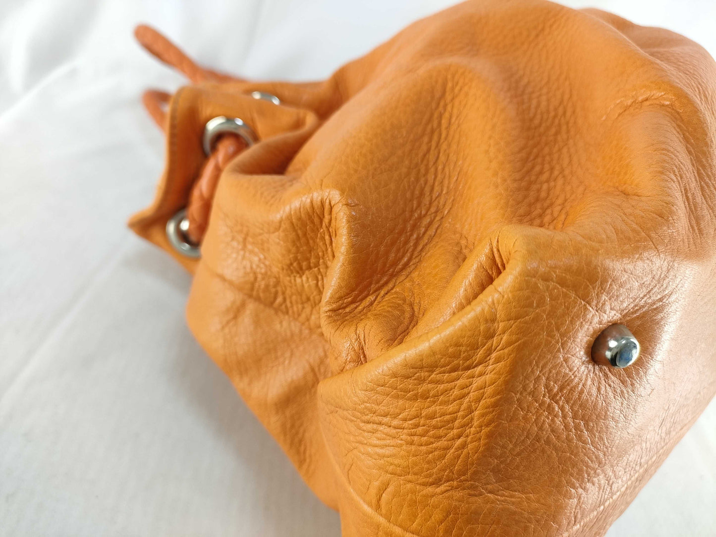 FURLA Handbag Orange Leather Braided Handbag