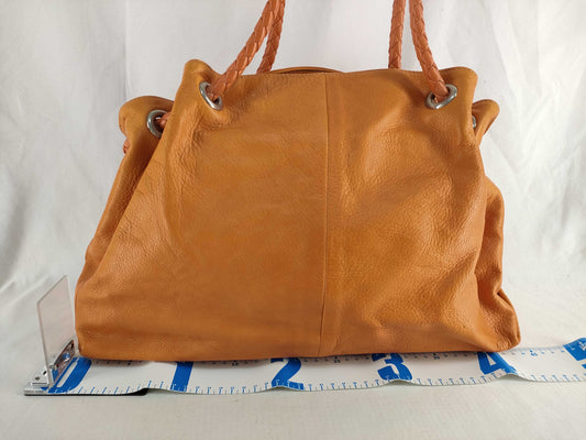 FURLA Handbag Orange Leather Braided Handbag