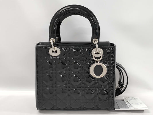 Dior Lady Dior Enamel Black Handbag