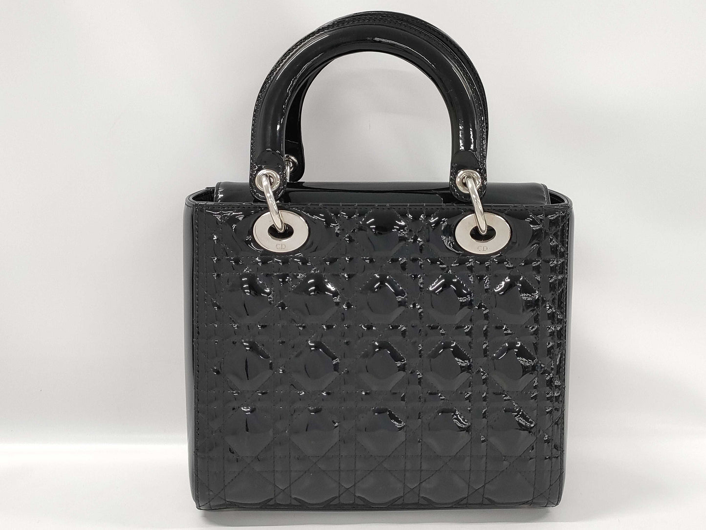 Dior Lady Dior Enamel Black Handbag