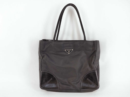 PRADA nylon and leather handbag, black