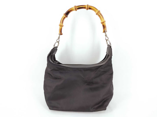 GUCCI Bamboo Shoulder Bag, Bamboo Nylon Black Shoulder Bag