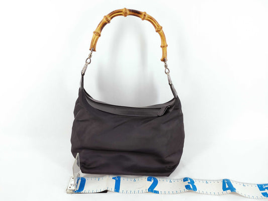 GUCCI Bamboo Shoulder Bag, Bamboo Nylon Black Shoulder Bag