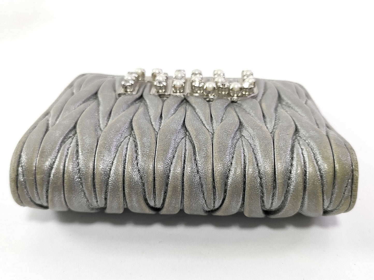 Miu Miu Bijou/Pearl Bifold Silver Wallet