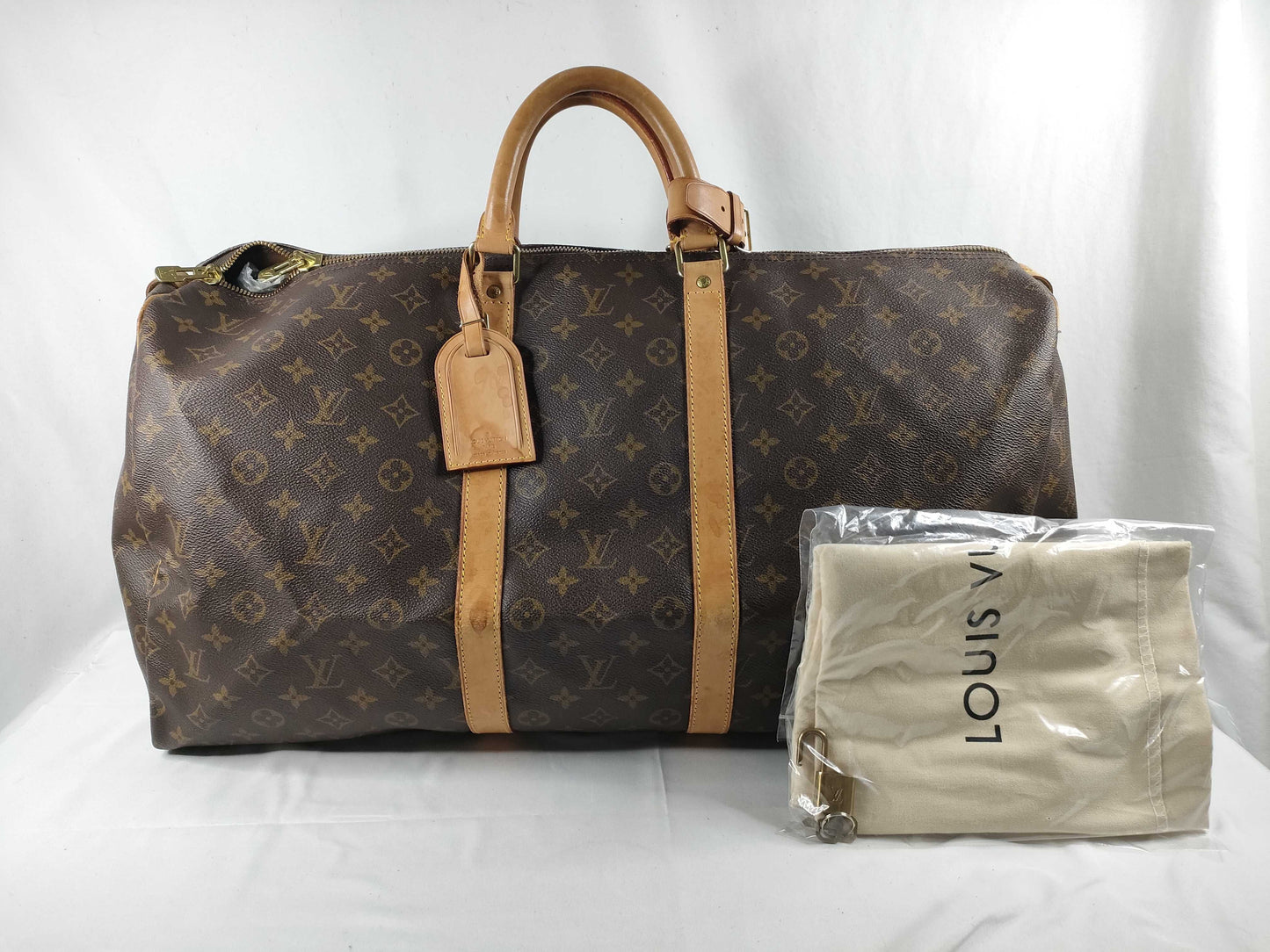 LOUIS VUITTON Monogram Keepall 55 Boston Bag, Monogram Leather, Brown, M41424/FL0999 Boston Bag