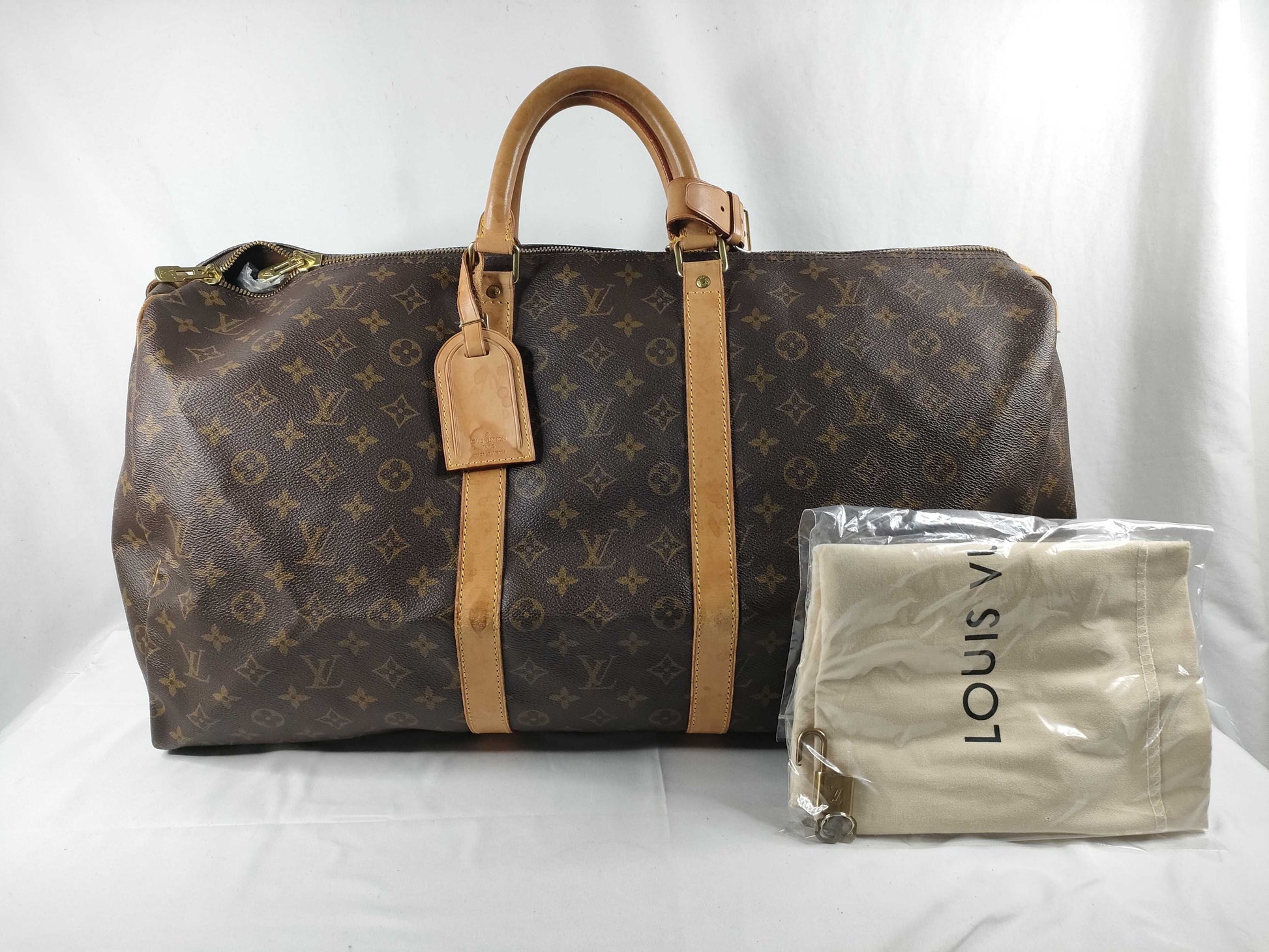 LOUIS VUITTON Monogram Keepall 55 Boston Bag, Monogram Leather, Brown, M41424/FL0999 Boston Bag