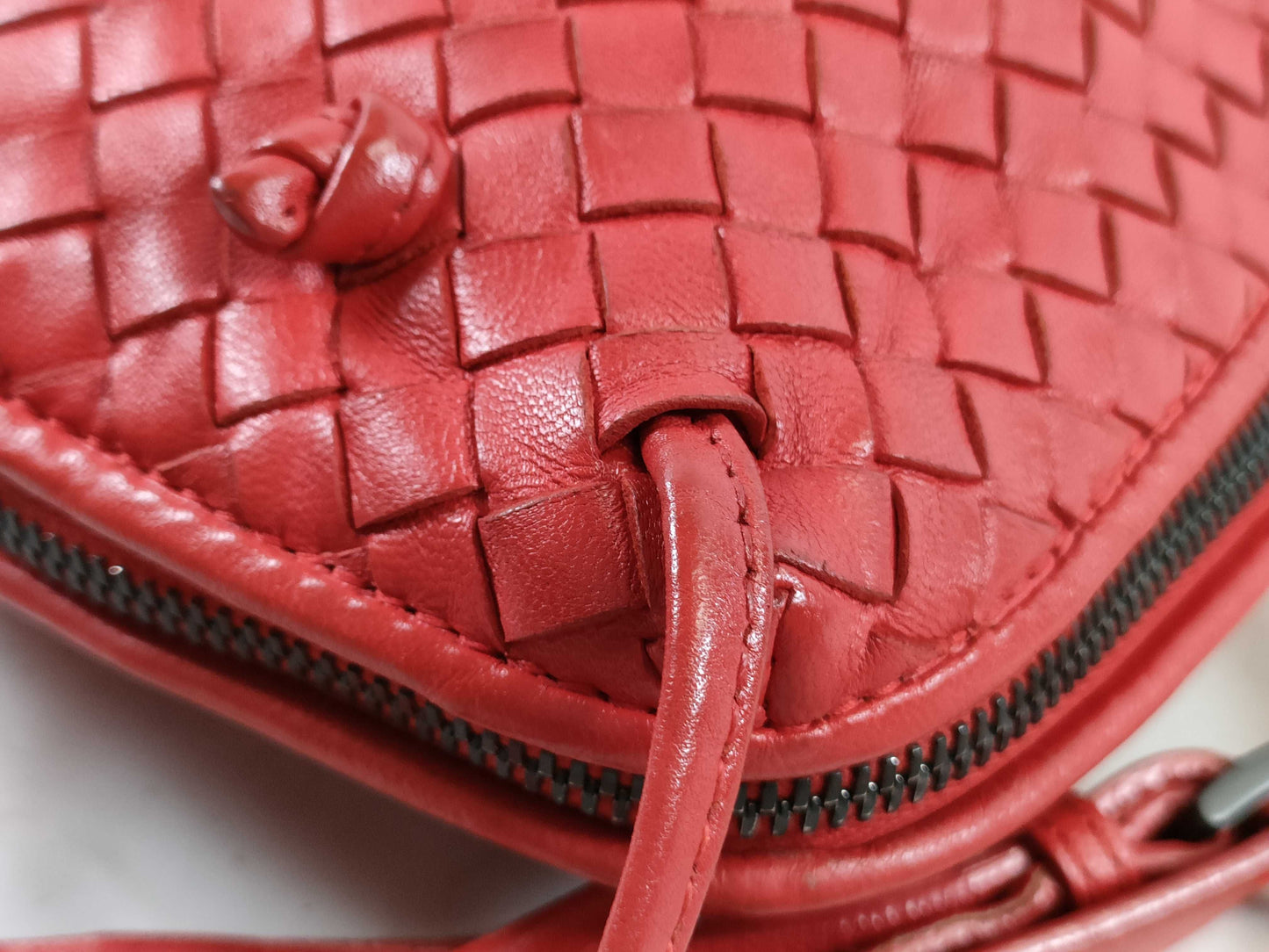 BOTTEGA VENETA Intrecciato Leather Shoulder Bag in Red