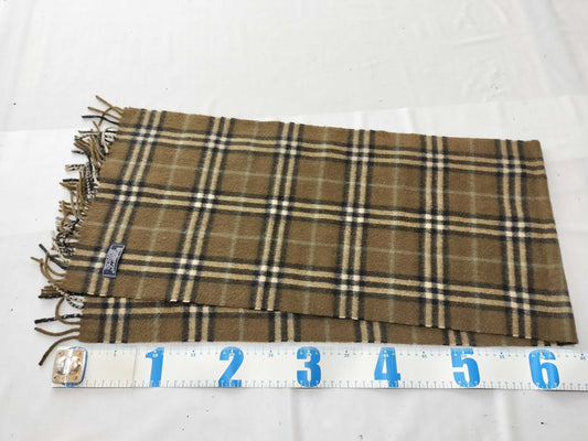 Burberrys Fringe Scarf, Nova Check, Made in England, 100% Cashmere, Olive