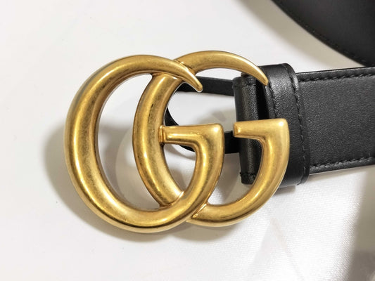 GUCCI 414516 GG Buckle Gold Black Leather Belt Size 75 Accessory