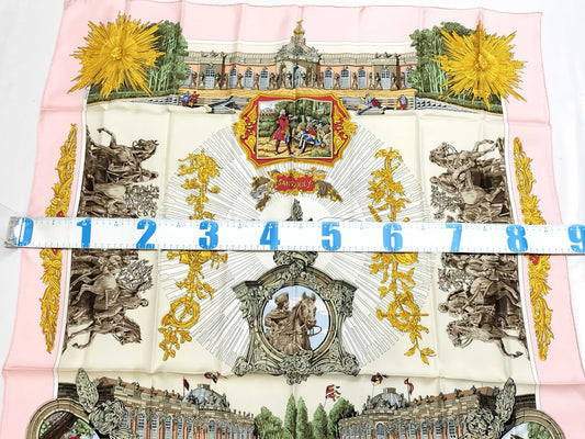 HERMES Carré 90 SANSSOUCY Palace Scarf Silk Pink Scarf