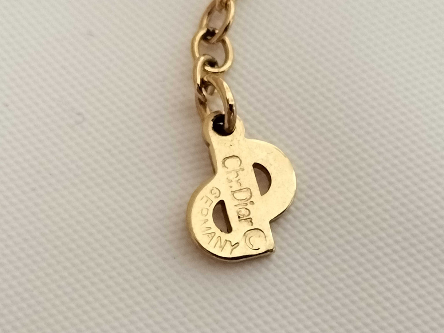 Dior CD logo rhinestone gold necklace