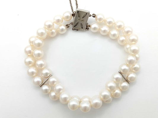 MIKIMOTO Double-Strand Pearl Bracelet/Bangle, Approx. 6.0-6.3mm Diameter, Sterling Silver, 20.7g