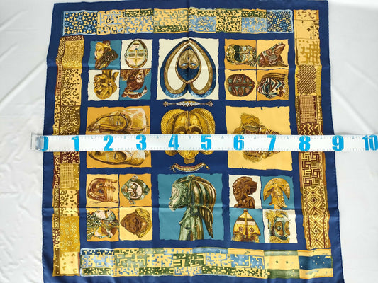 HERMES Carre 90 Persona Silk Scarf Blue x Yellow