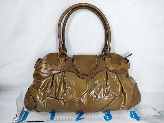 Salvatore Ferragamo Gancini Ferragamo Handbag Gancini Khaki Enamel Handbag