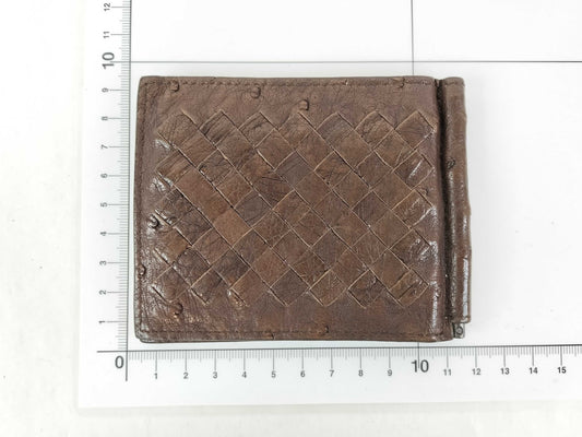 BOTTEGA VENETA Intrecciato Bottega Money Clip Intrecciato Ostrich Brown Billfold