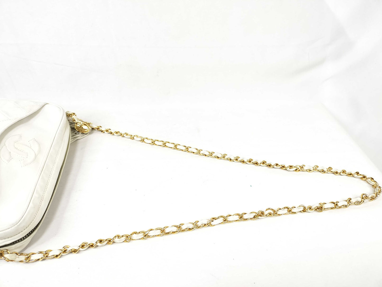 CHANEL White Lambskin Coco Mark Fringe Shoulder Bag