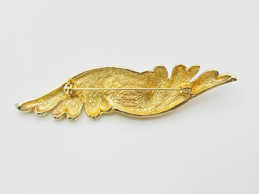 Dior Faux Pearl Wings Feather Brooch Gold