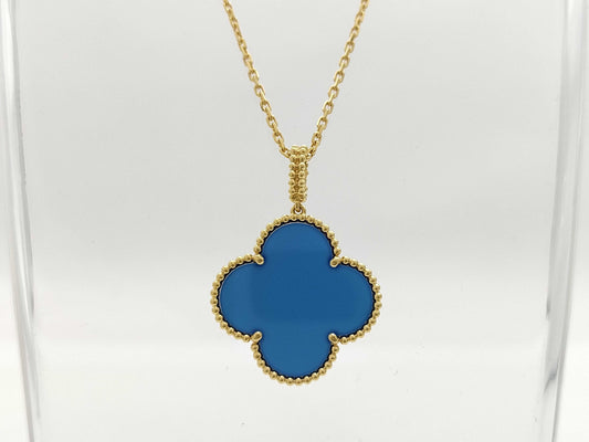 Van Cleef & Arpels Magic Alhambra Blue Agate Necklace in Yellow Gold and Au750, 16.3g