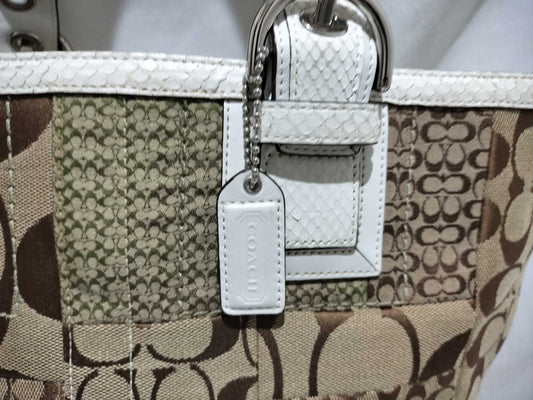 COACH Signature Coach Tote Bag Patchwork Python White Brown 10089 Handbag