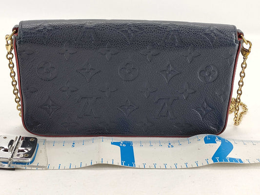 LOUIS VUITTON Monogram Empreinte M64099 Monogram Empreinte Pochette Felice Marine Rouge Shoulder Bag with Chain Strap, Two Pouches, and Box