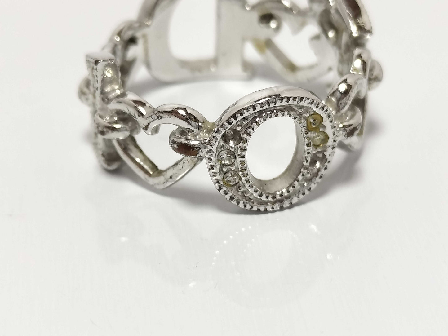 Dior Rhinestone Ring Logo Heart with Box and Dust Bag