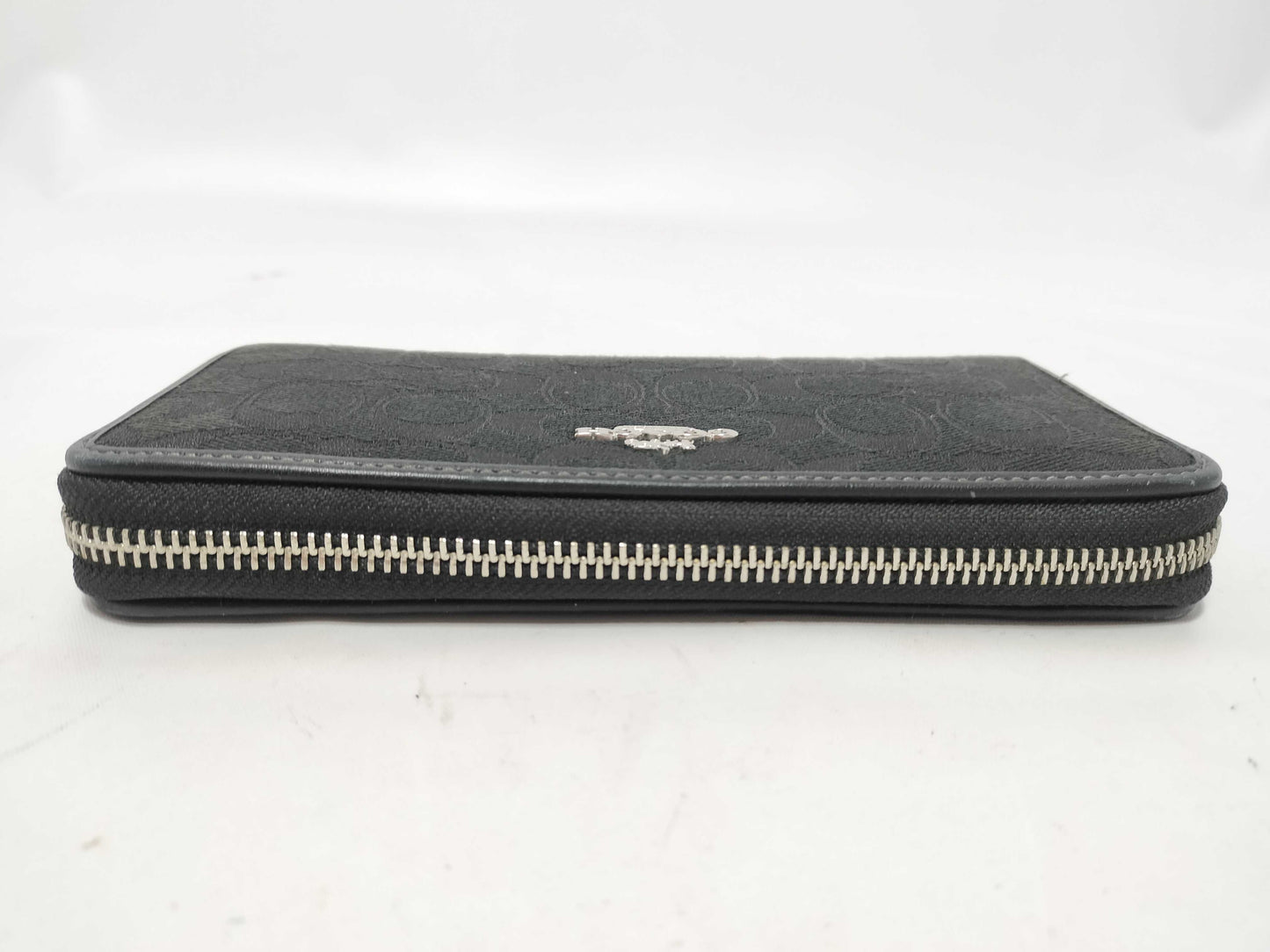 COACH Signature Zip-Around Canvas and Leather Wallet in Black