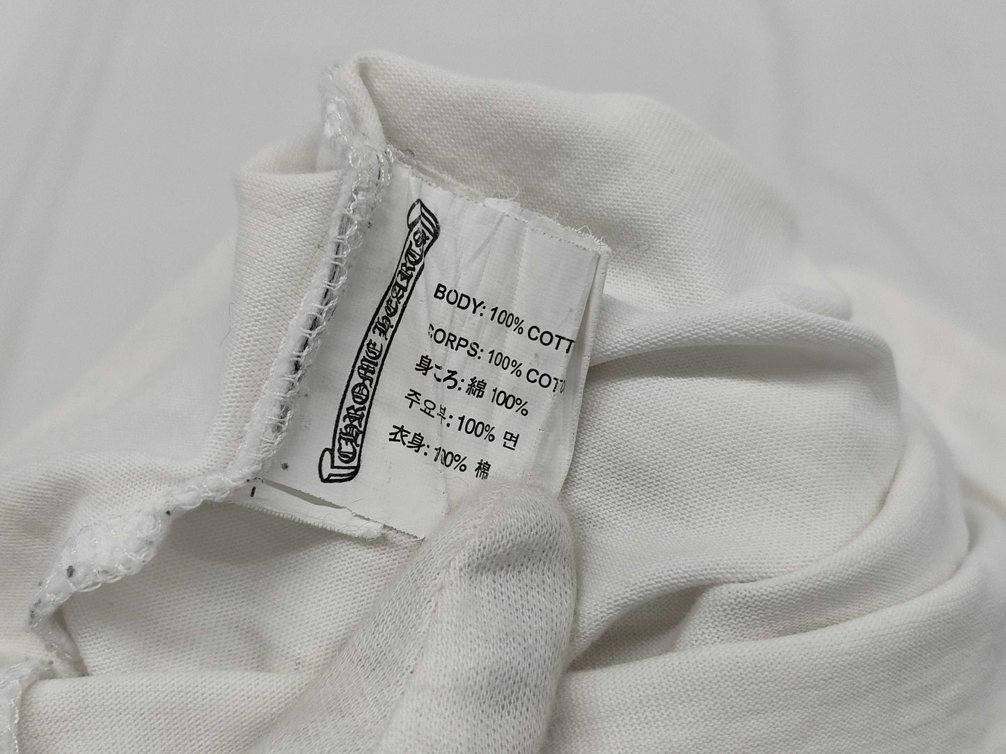 CHROME HEARTS Long T-Shirt with Neck Logo and Sleeve Logo, White, XL