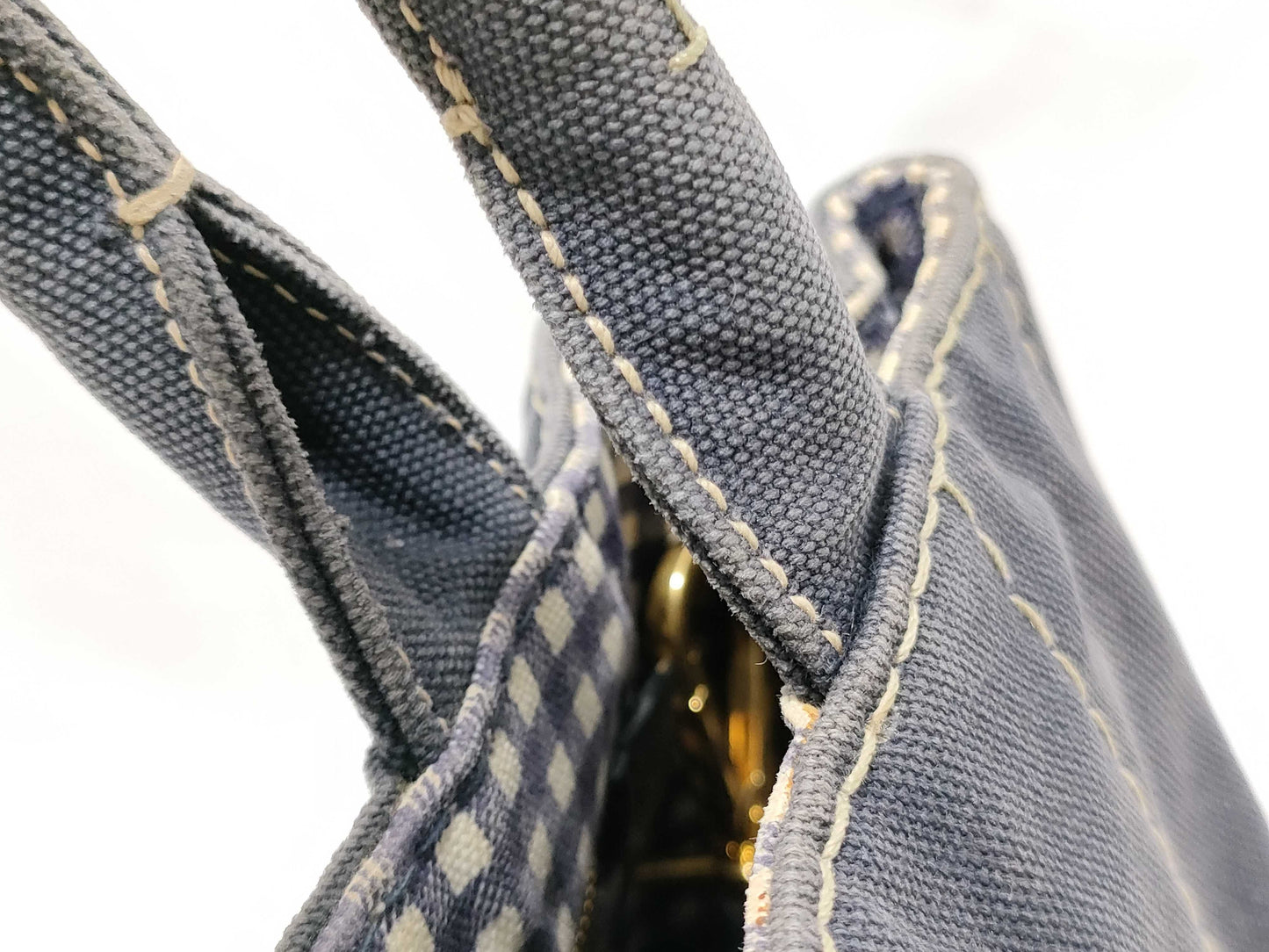 PRADA Prada Handbag Shoulder Bag 2-Way Triangle Logo Gingham Check Tote Bag