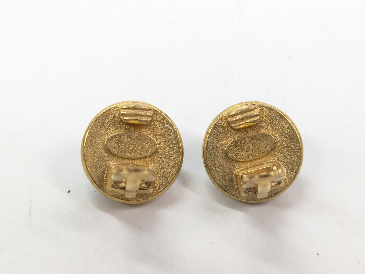 CHANEL Rhinestone Round Earrings 93A Black x Gold Earrings