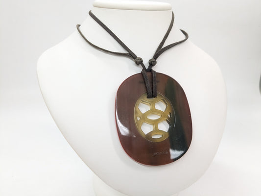 HERMES Lift GM Buffalo Horn x Lacquer Wood Necklace Red Necklace